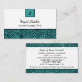 Carte De Visite Imprimé Monogram Turquoise et noir (Devant / Derrière)