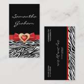 Carte De Visite imprimé noir blanc zèbre avec arc rouge et bijou (Devant / Derrière)