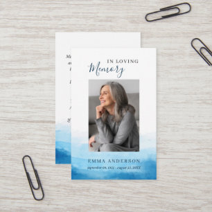 Carte De Visite In Love Memory Photo Funeral Blue Prayer Card