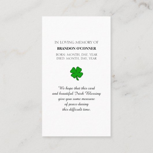 Carte De Visite In Loving Memory Red's Eats Prayer Card (Dos)