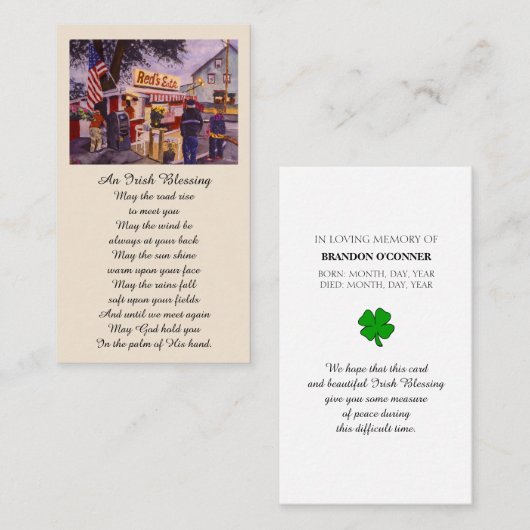 Carte De Visite In Loving Memory Red's Eats Prayer Card (Devant / Derrière)