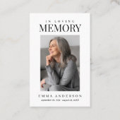 Carte De Visite In Loving Memory Simple Photo Funeral Prayer Card (Devant)