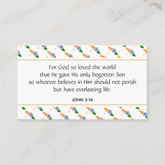 Carte De Visite INDE Écriture chrétienne Jean 3:16 (Dos)