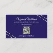 Carte De Visite Indigo Bleu avec Lignes Argentées et Code QR Éléga (Dos)