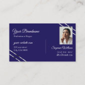 Carte De Visite Indigo Bleu avec Lignes Argentées Monogramme et Ph (Dos)