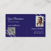 Carte De Visite Indigo Bleu avec Lignes Argentées Photo et Code QR (Dos)