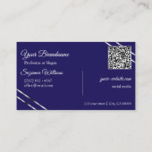 Carte De Visite Indigo Bleu avec Logo Lignes Argent et Code QR (Dos)