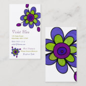 Carte De Visite Indigo et fleurs vertes d'amusement (Devant / Derrière)