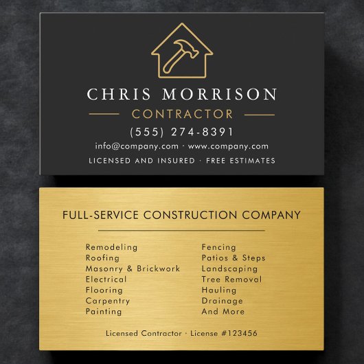 Carte De Visite Industrial Black & Gold Building Construction 