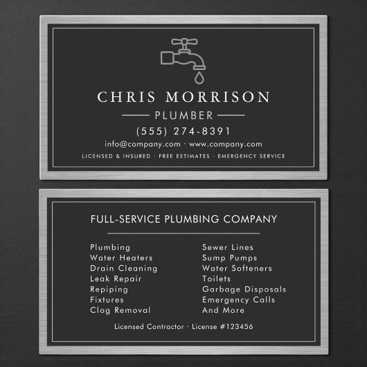 Carte De Visite Industrial Contractor Plumbing Service Plumber