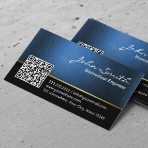 Carte De Visite industrie biomedical bleue royal avec code QR 