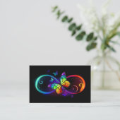 Carte De Visite Infini vibrant avec papillon arc-en-ciel sur noir (Debout devant)