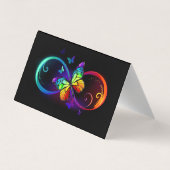 Carte De Visite Infini vibrant avec papillon arc-en-ciel sur noir (Dos)