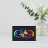 Carte De Visite Infini vibrant avec papillon arc-en-ciel sur noir (Debout devant)