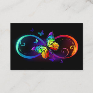 Carte De Visite Infini vibrant avec papillon arc-en-ciel sur noir