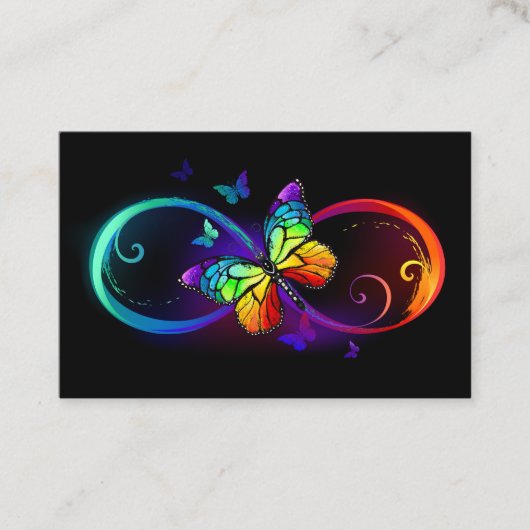 Carte De Visite Infini vibrant avec papillon arc-en-ciel sur noir (Devant)