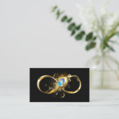 Carte De Visite Infinité avec plume de paon doré (Debout devant)