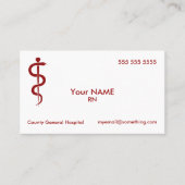 Carte De Visite Infirmière Bâton blanc d'Asclepius (Devant)