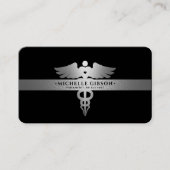 Carte De Visite Infirmière de voyage moderne Caduceus Black Silver (Devant)