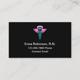 Carte De Visite Infirmière diplômée Caducée médical rose