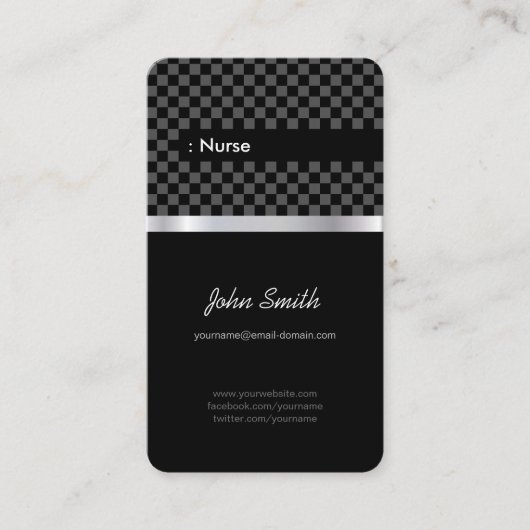 Carte De Visite Infirmière - Élégante À damiers noire (Devant)