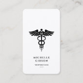 Carte De Visite Infirmière Médicale Docteur Caduceus Elégant Blanc (Devant)