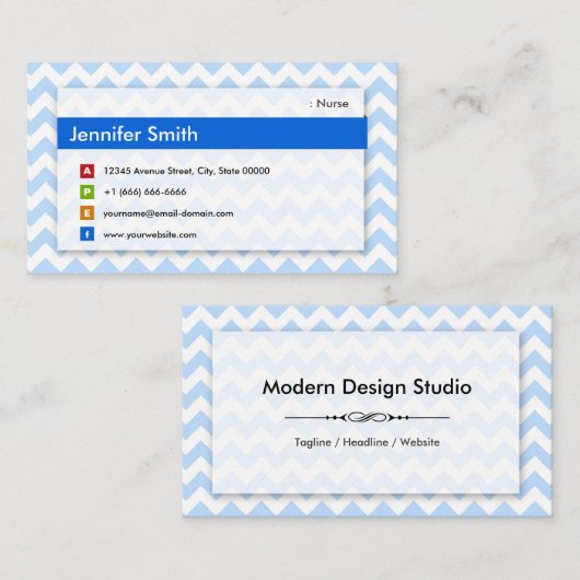 Carte De Visite Infirmière - Moderne Blue Chevron (Devant / Derrière)