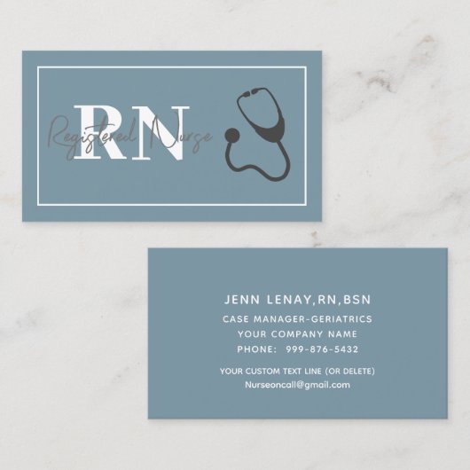 Carte De Visite Infirmière moderne Stethoscope Bleu Script profess (Devant / Derrière)