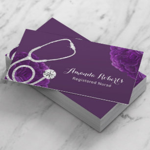 Carte De Visite Infirmière soignante Médicale Élégante Violet Flor
