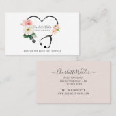 Carte De Visite Infirmière soignante Stethoscope floral (Devant / Derrière)