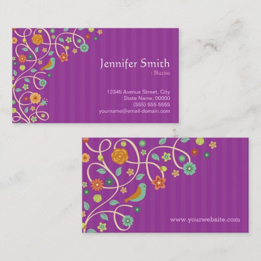 Carte De Visite Infirmière - Thème de la nature pourpre (Devant / Derrière)
