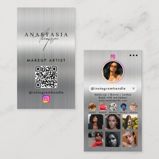 Carte De Visite Influencer Beauty Nails Médias sociaux Silver (Devant / Derrière)