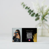 Carte De Visite Influencer Black & Gold Social Media QR Code (Debout devant)