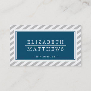 Carte De Visite INFLUENCER MODERNE design bordure gris marine blan
