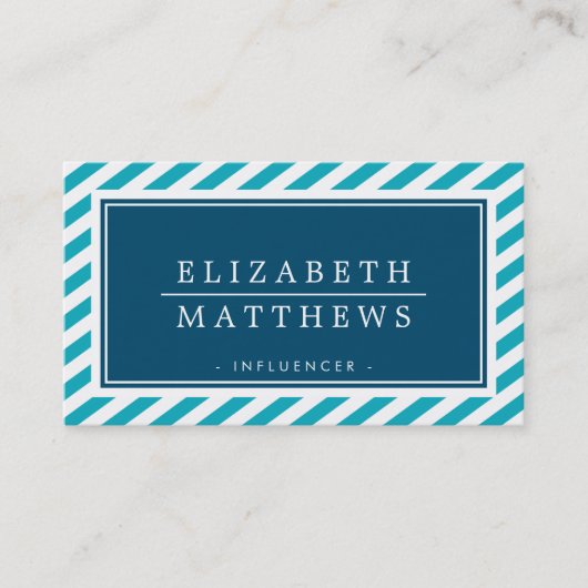Carte De Visite INFLUENCER MODERNE style bordure aqua marine blanc (Devant)