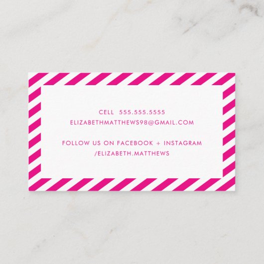 Carte De Visite INFLUENCER MODERNE style frise rose marine blanc (Dos)