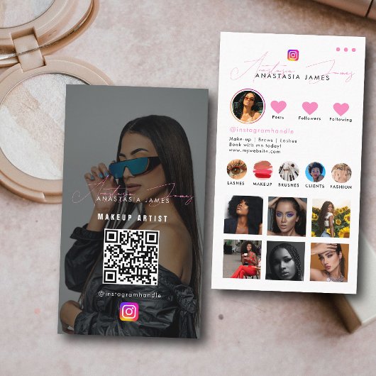 Carte De Visite Influencer Photo Feed Girly Social Media QR Code