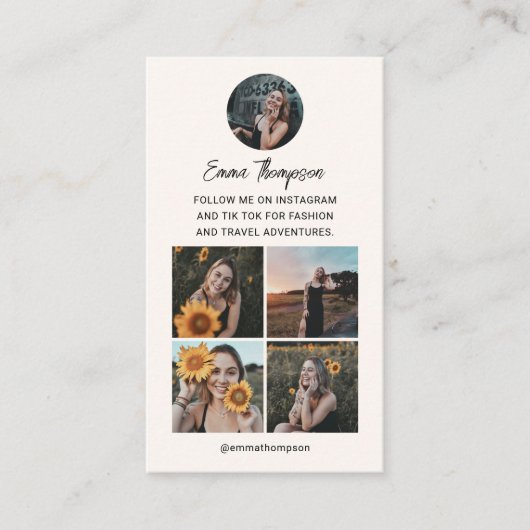 Carte De Visite Influenceur des médias sociaux QR Code photo Beige (Devant)