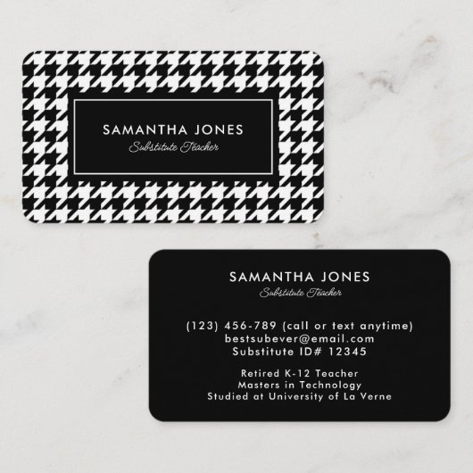 Carte De Visite Informations de contact pour l'enseignant suppléan (Devant / Derrière)