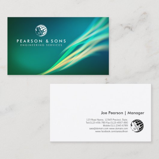 Carte De Visite Ingénierie technique Flux Abstrait de lumière vert (Devant / Derrière)
