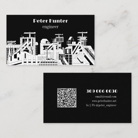 Carte De Visite Ingénieur Architecte Moderne Noir & Blanc (Devant / Derrière)