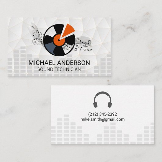 Carte De Visite Ingénieur du son | Casques et vinyle (Devant / Derrière)