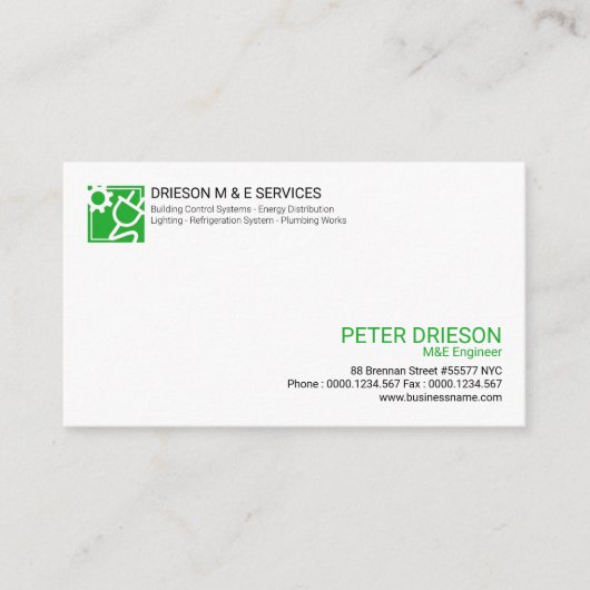 Carte De Visite Ingénieur électrique vert simple de prise de (Devant)