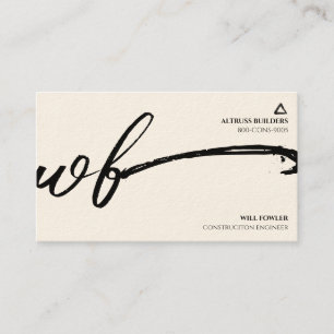 Carte De Visite Ingénieur en Construction à Monogramme Minimaliste