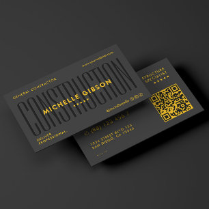Carte De Visite Ingénieur en construction Entrepreneur Noir Jaune
