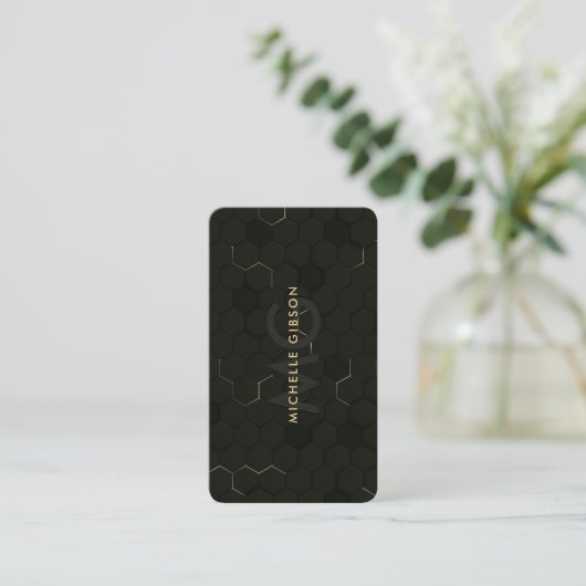 Carte De Visite Ingénieur Logiciel Moderne Monogram Black Gold (Debout devant)