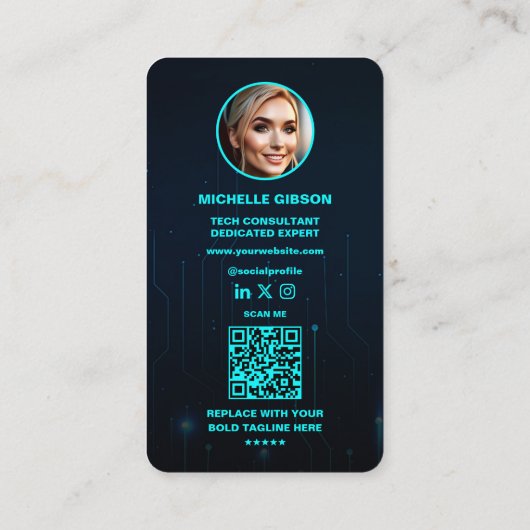 Carte De Visite Ingénieur logiciel Monogram Neon Blue Tech Moderne (Dos)