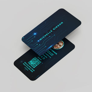 Carte De Visite Ingénieur logiciel Monogram Neon Blue Tech Moderne