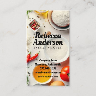 Carte De Visite Ingrédients de cuisine sur table blanche   Chef