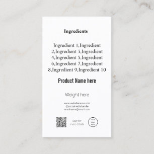 Carte De Visite Ingrédients du produit ajouter le titre du nom du